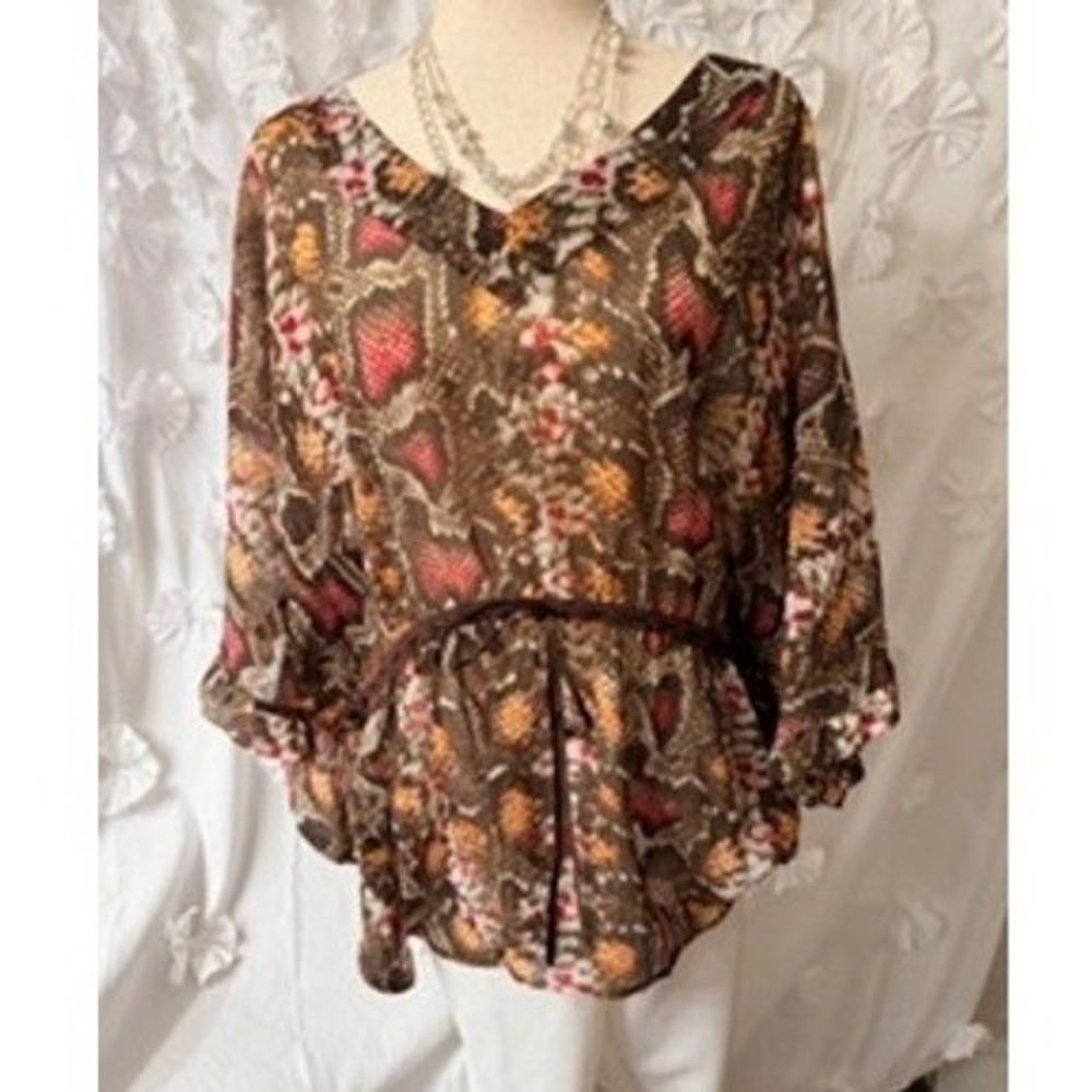 Lane Bryant Poncho Top Brown Pink Metallic Sheer Size 18/20 NWT‎